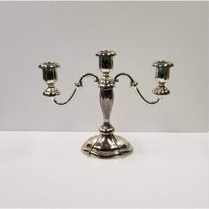 Cottagecore Oneida Candle Holder 2 Arm Silver Plate, Triple Candlestick